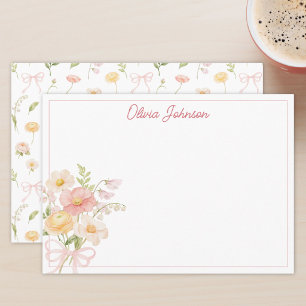 Cartão De Notas Buquê Floral de Flores Bonitas em Aquarela Monogra
