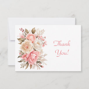 Cartão De Notas Buquê Floral Rosa Elegante Obrigado Flor