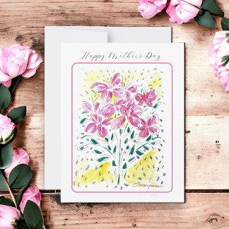 Cartão De Notas Buquê Rosa de Flores do Dia das Mães