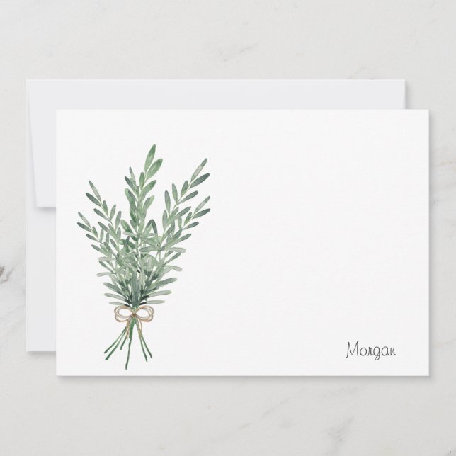 Cartão De Notas Buquê Rosemary de Aquarela com Arco de Juta (Frente)
