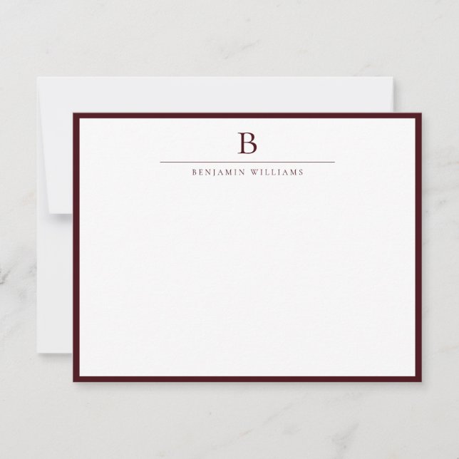 Cartão De Notas Burgundy Modern Stationery Classic  (Frente)