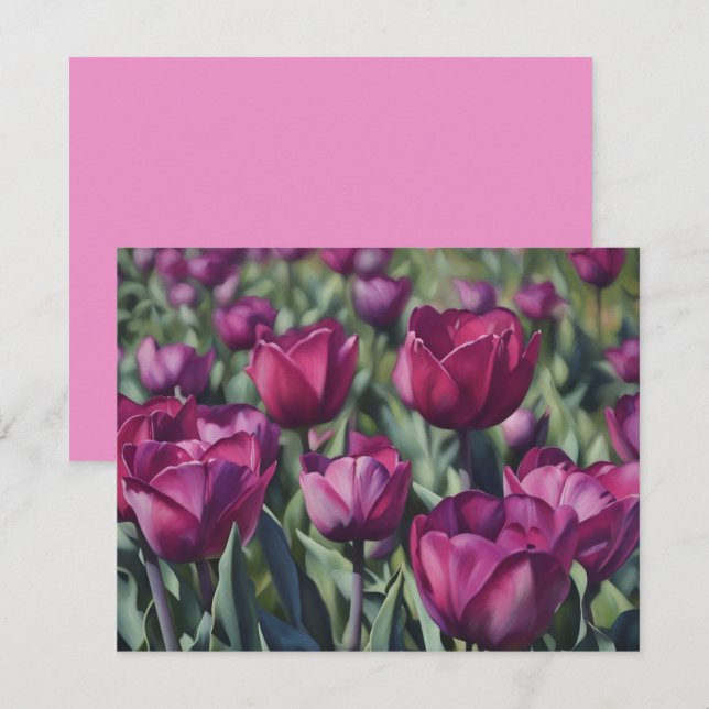 Cartão De Notas Burgundy Purple Tulip Flower Art Note Card Set (Frente/Verso)