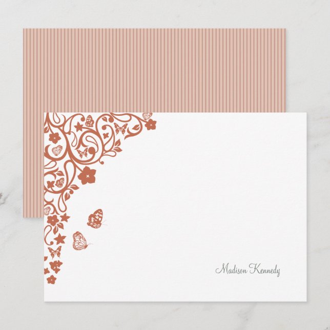 Cartão De Notas Butterfly Garden Dusty Peach Stripe (Frente/Verso)