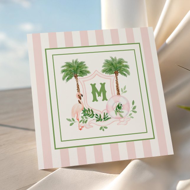 Cartão De Notas Cabana Stripes Palm Beach Monogram Crest Enclosure (Criador carregado)