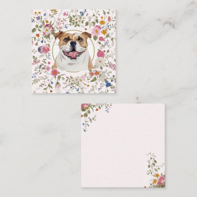 Cartão De Notas Cachorro Bulldog Floral Mãe Notecard (Frente/Verso)