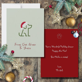 Cartão De Notas Cachorro Verde com Natal Hat Holiday