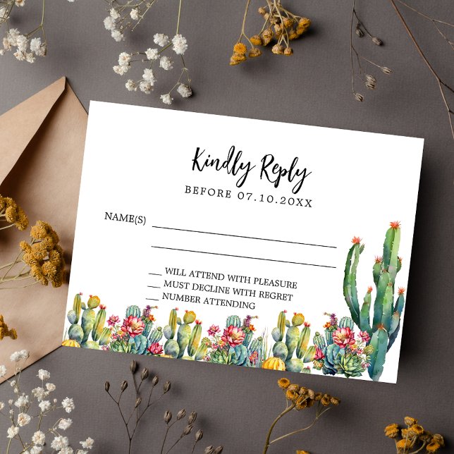Cartão De Notas Cactus desert florals resposta ao casamento RSVP (Criador carregado)