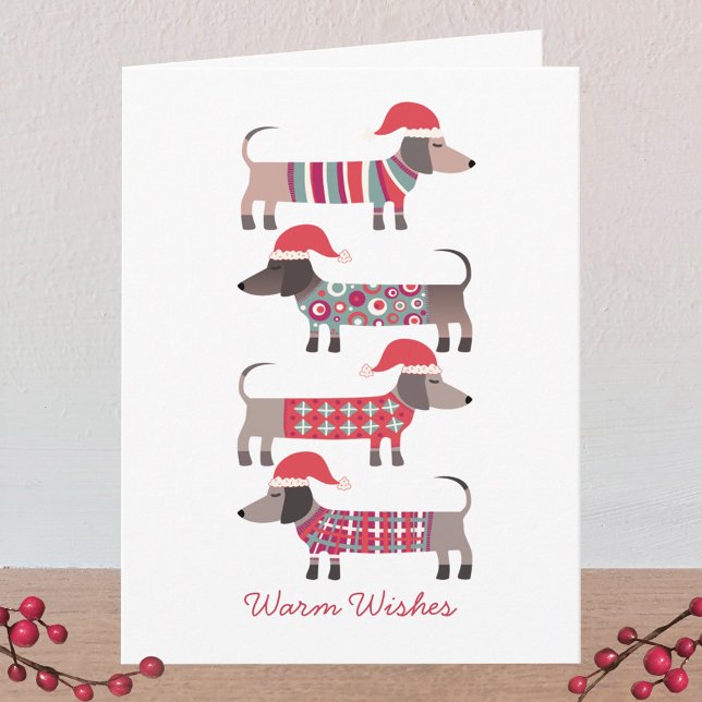 Cartão De Notas Cães Dachshund no Natal de Santa Hats (Dachshund Dogs in Santa Hats fun personalized greetings card for Christmas or the Winter Holidays)
