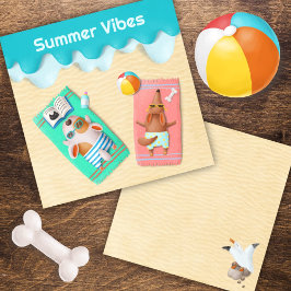 Cartão De Notas Cães na Praia Vibrações de Verão