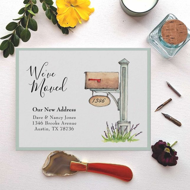 Cartão De Notas Caixa de Correio com aquarela Nova Casa Mudamos (Criador carregado)