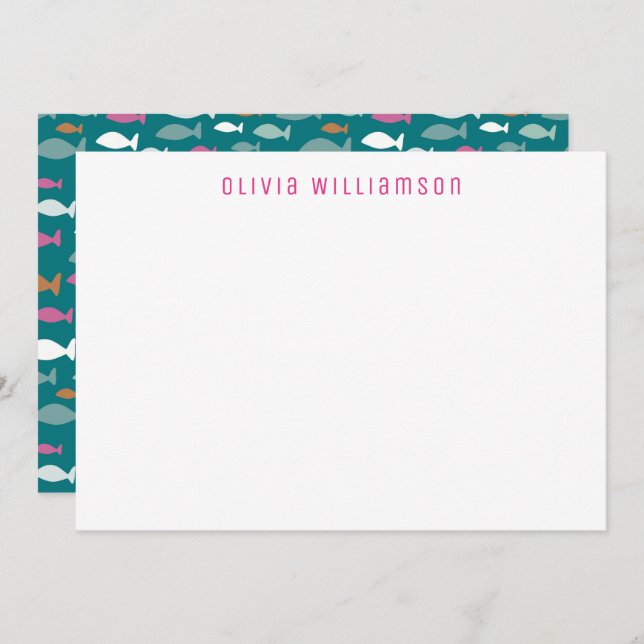 Cartão De Notas Calçado De Peixes Verdes Cons Submarinos Notecard (Frente/Verso)