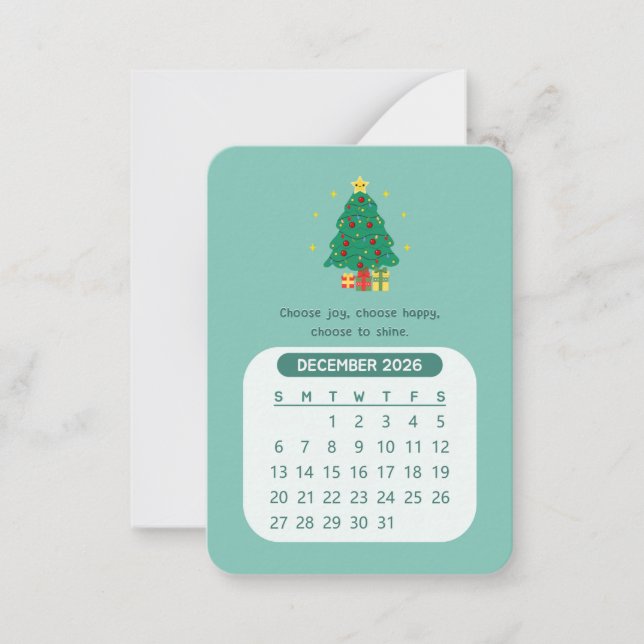 Cartão De Notas Calendário Mensal de Motivação Kawaii de Dezembro  (Frente)