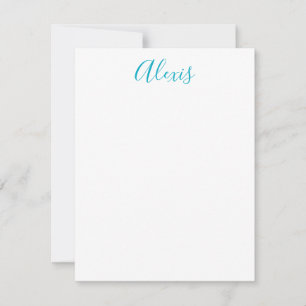 Cartão De Notas Caligrafia de Nome Script Simples Branco Azul