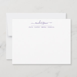 Cartão De Notas Caligrafia de Script Violeta Roxo de Sobrenome Fam