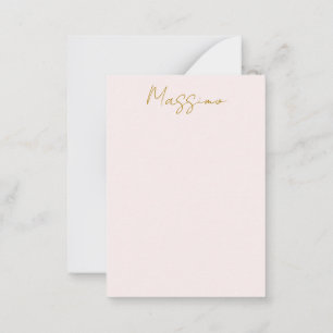 Cartão De Notas Caligrafia Elegante Cor Dourada e Pastel Nome Simp