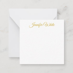 Cartão De Notas Caligrafia Elegante Dourado & Branco Nome Retro Ou