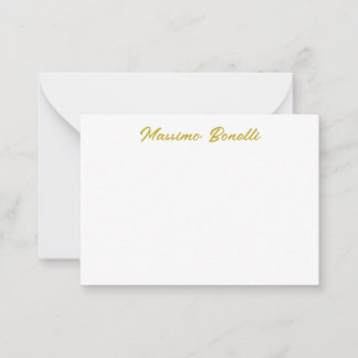 Cartão De Notas Caligrafia Elegante Dourado Branco Simples Nome
