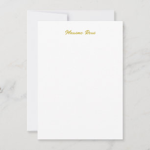 Cartão De Notas Caligrafia Elegante Dourado Branco Simples Nome