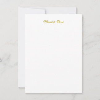 Cartão De Notas Caligrafia Elegante Dourado Branco Simples Nome