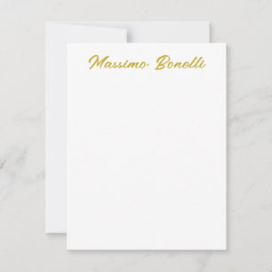 Cartão De Notas Caligrafia Elegante Dourado Branco Simples Nome