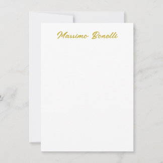 Cartão De Notas Caligrafia Elegante Dourado Branco Simples Nome