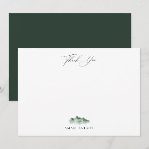 Cartão De Notas Caligrafia Elegante Montanha de Aquarela Obrigado