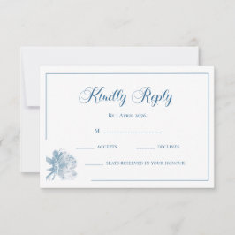 Cartão De Notas Caligrafia Floral Azul Empoeirado Branco RSVP Casa