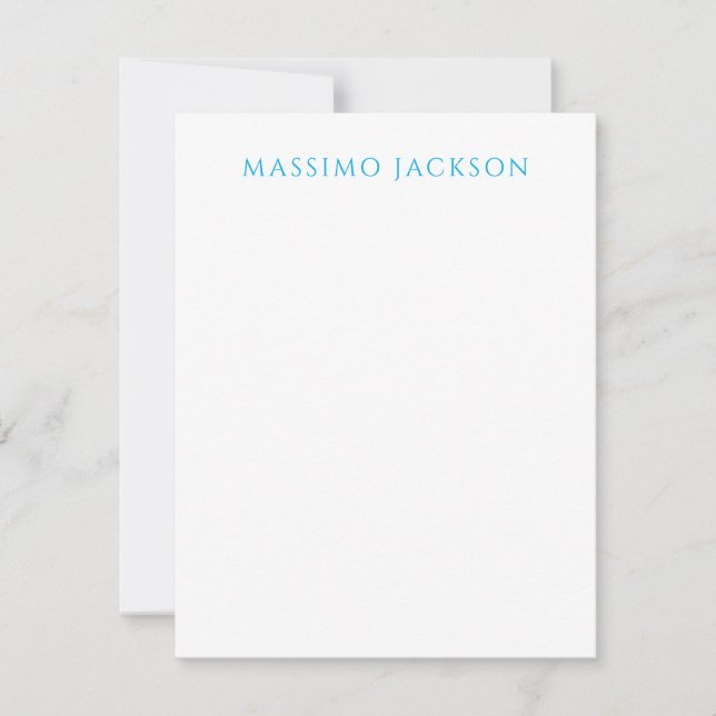 Cartão De Notas Caligrafia Nome Script Simples Branco Azul (Frente)