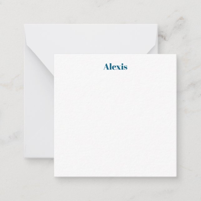 Cartão De Notas Caligrafia Nome Script Simples Branco Azul (Frente)
