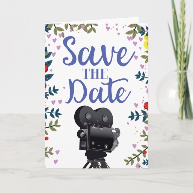 Cartão De Notas Câmera de Filme de Casamento Salve A Data (Frente)