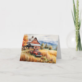 Cartão De Notas Caminhão de coleta antigo e Red Barn no Vazio do o