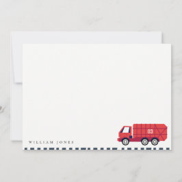 Cartão De Notas Caminhão de Lixo Vermelho Fofo Aniversário Criança