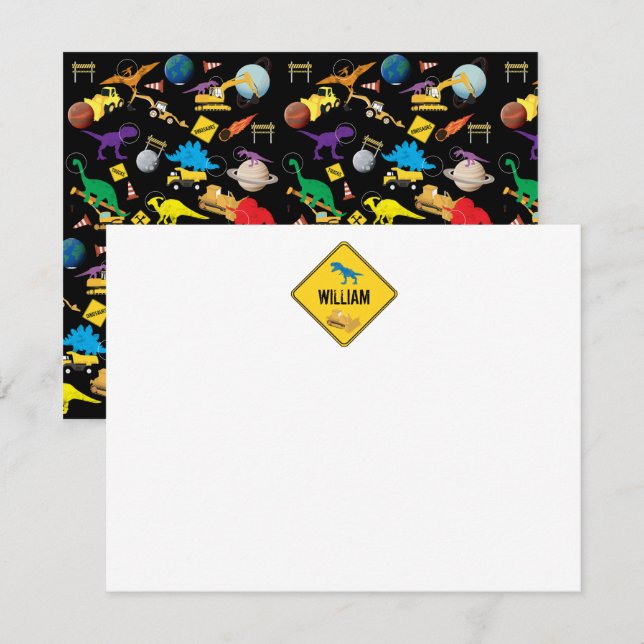 Cartão De Notas Caminhões de Construção Dinossauros Espaço Infanti (Frente/Verso)