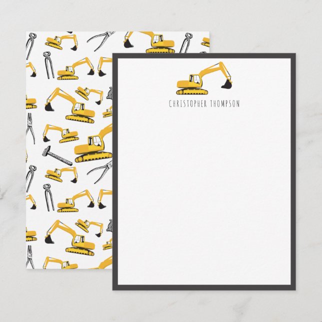 Cartão De Notas Caminhões de Construção Escavadeira Ferramentas In (Frente/Verso)