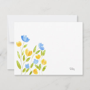 Cartão De Notas Campo de Flores Amarelas Azuis