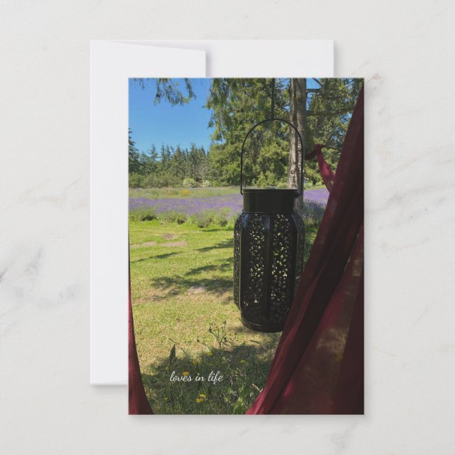 Cartão De Notas Campo de Lanterna e Lavanda do Jardim de Pé (Frente)