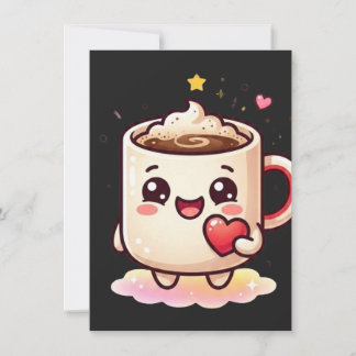Cartão De Notas Caneca de Chocolate Quente Kawaii Fofa com Ilustra
