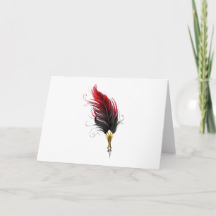 Cartão De Notas Caneta de penas vermelhas com ninho de ouro