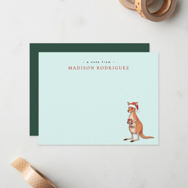 Cartão De Notas Canguru Festivo Personalizado Com Chapéu de Papai  (Frente/Verso In Situ)