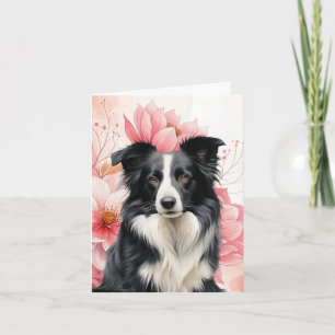 Cartão De Notas Cão Border Collie e Lírios Rosa Ousados
