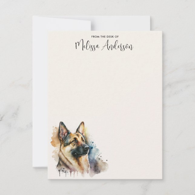 Cartão De Notas Cão Moderno de Aquarela German shepherd Animal (Frente)