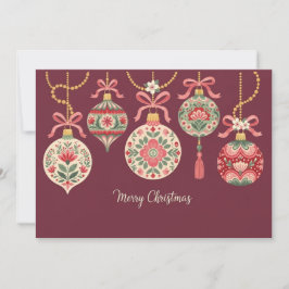 Cartão De Notas Card of Christmas Ornaments  With Floral Patterns