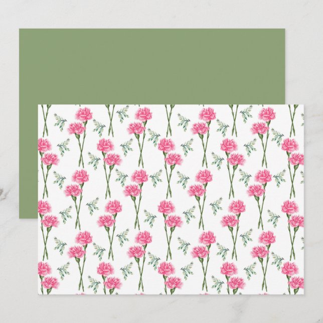 Cartão De Notas Carnation Floral Botanical Note Card (Frente/Verso)