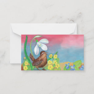 Cartão De Notas Carriça Pássaro & Galanthus & Primavera