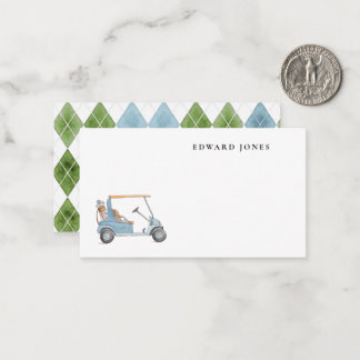 Cartão De Notas Carrinho de golfe azul aquarela elegante Pequeno