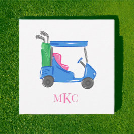Cartão De Notas Carrinho de Golfe Personalizado Azul de Monograma