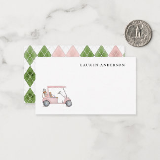 Cartão De Notas Carrinho de golfe rosa aquarela elegante Pequeno