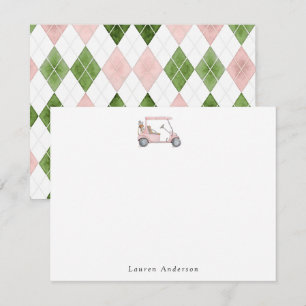 Cartão De Notas Carrinho de golfe rosa aquarela Golfista