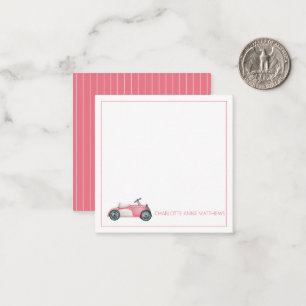 Cartão De Notas Carro de Brinquedos, Rosa e Branco, Personalizado