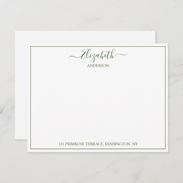 Cartão De Notas Carro de Nota de Endereço de Nome Verde com Letra  (Frente/Verso)